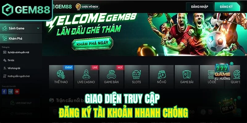 Đăng ký GEM88 2 Giao diện truy cập đăng ký tài khoản nhanh chóng